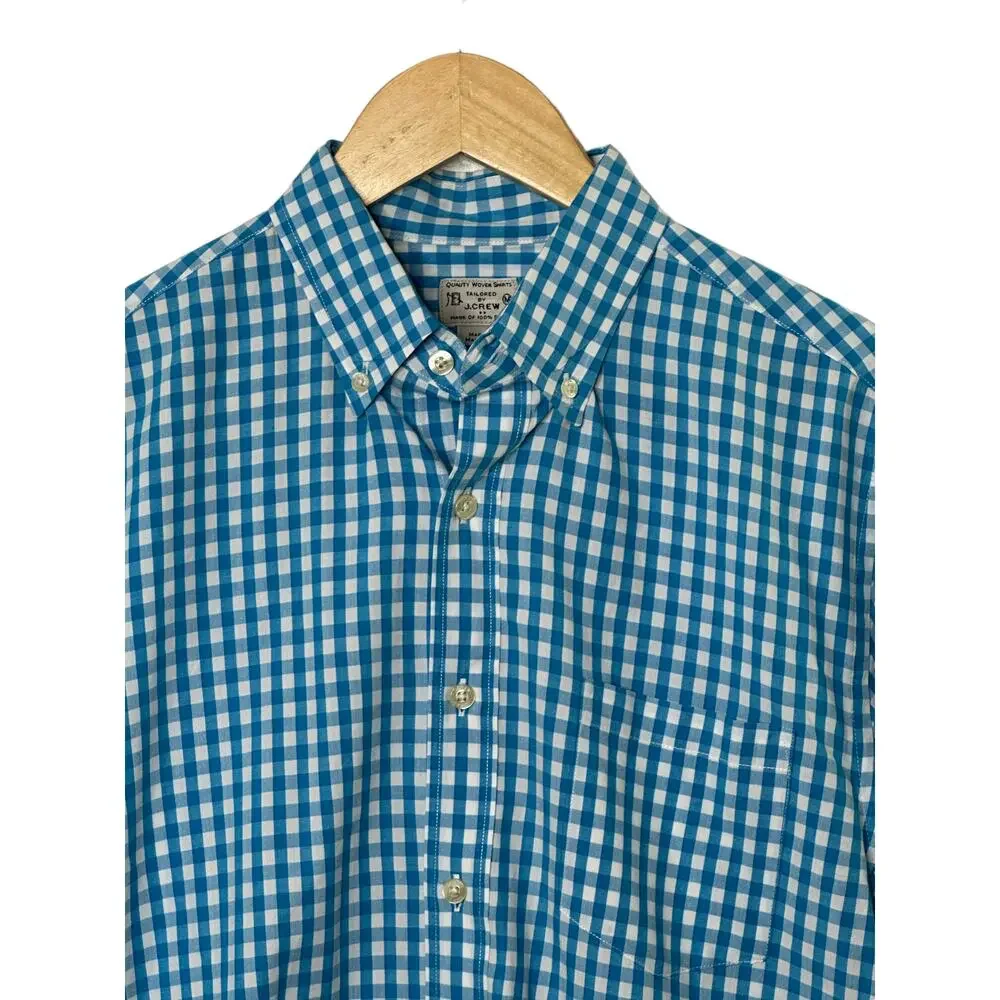 J.Crew  Blue & White Gingham Check Print Long Sleeve Button-Up Men's Medium